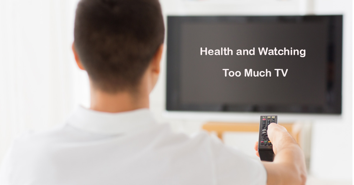 Health and Watching Too Much TV. Picture of a young caucasian male sitting in front of a TV with the remote in his hand.